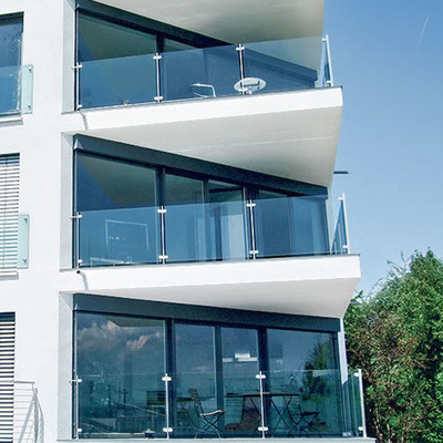 Aluminium plat gebogen gebouw zonder frame glaspaneel balkon balustrade handrail systeem