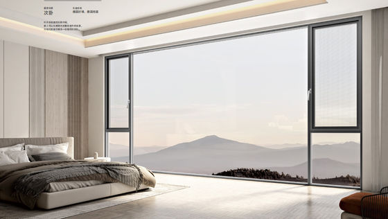 Open raam met aluminium behuizing met gehard geïsoleerd glas en gehard gelaagd glas