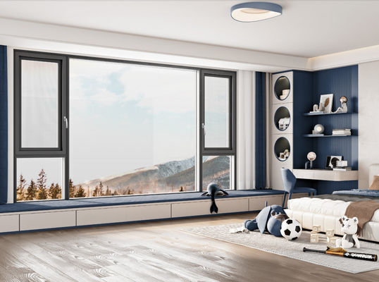 Open raam met aluminium behuizing met gehard geïsoleerd glas en gehard gelaagd glas