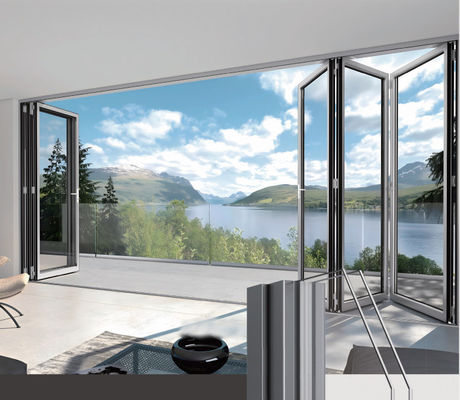 Thermische breuk Veiligheid Glas Aluminium vouwdeur Commercieel balkon vouwdeur