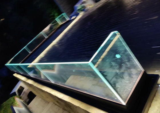 Aluminium- en glasrailings zonder raam rechthoekig met LED-licht