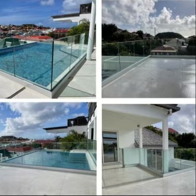 Kleurrijke LED licht gelaagd glas U-kanaalsysteem glazen tralies voor patio's