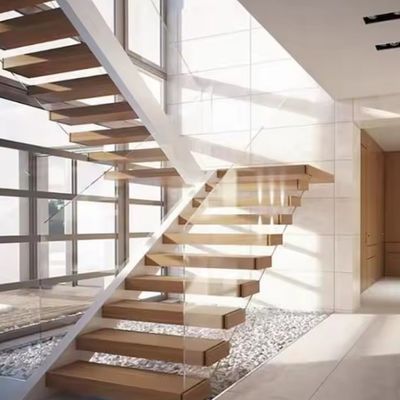 Villa Design Drijvende trap Onzichtbare stalen scharnier met houten glazen leuning