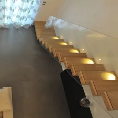 Villa Design Drijvende trap Onzichtbare stalen scharnier met houten glazen leuning