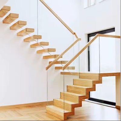 Villa Design Drijvende trap Onzichtbare stalen scharnier met houten glazen leuning