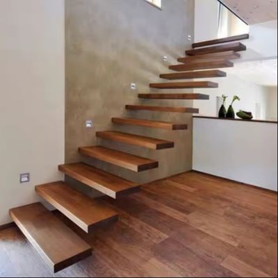 Villa Design Drijvende trap Onzichtbare stalen scharnier met houten glazen leuning