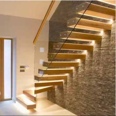 Solid Customized LED Light Floating Staircase met verborgen stalen balk en glazen leuning