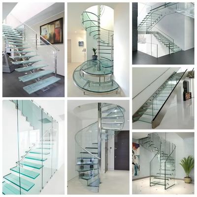 Op maat gemaakte vormen Ontwerp Drijvende trap met glazen leuning 10 mm Glasdikte selecties