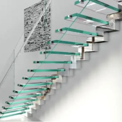 OEM/ODM Op maat gemaakte elegante glazen trap met glazen leuning en automatisch geleid