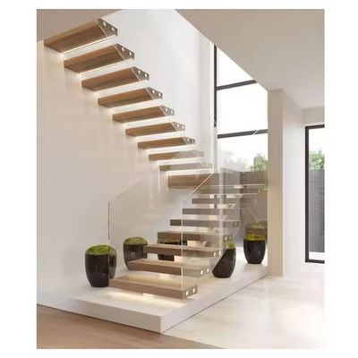 Wandmontage Decoratieve binnenruimte Massivhouten zwevende trap Onzichtbaar Stringer Huis Verbouwen Geprefabriceerde trap DIY Installatie