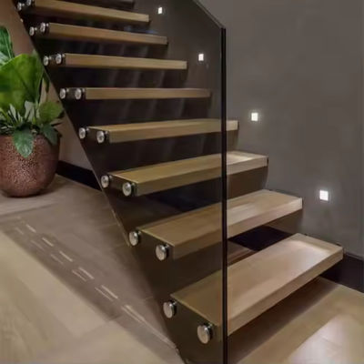 Laminated Glass Tread Aanpasbare Drijvende Trap met Solid Carbon Steel Stringer