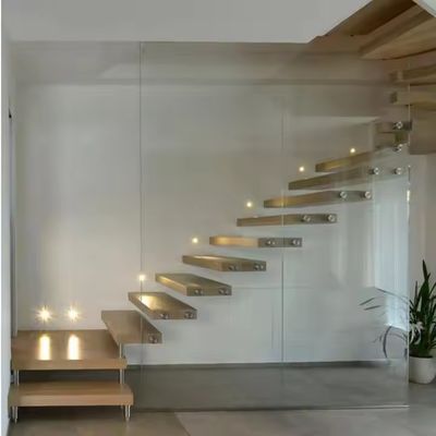 Laminated Glass Tread Aanpasbare Drijvende Trap met Solid Carbon Steel Stringer