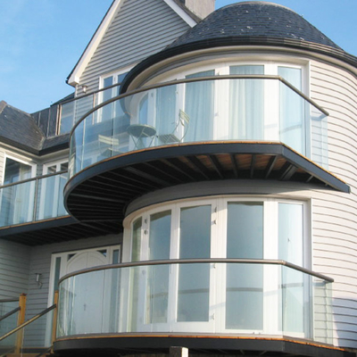 Aluminium plat gebogen gebouw zonder frame glaspaneel balkon balustrade handrail systeem