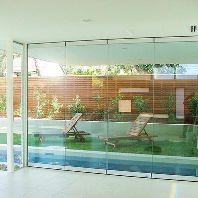 Aluminium Sliding Bi Fold Transparent 5+5mm Tempered Laminated Glass Doors For Partition Balcony