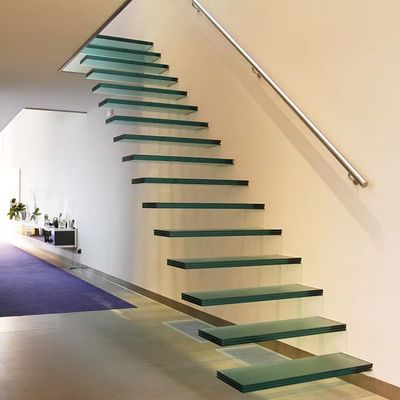 12 mm dik zwevende glazen trap met loopvlak Grootte van 900-2000 mm x 250-350 mm x 150-200 mm in heldergrijs of op maat gemaakte kleur